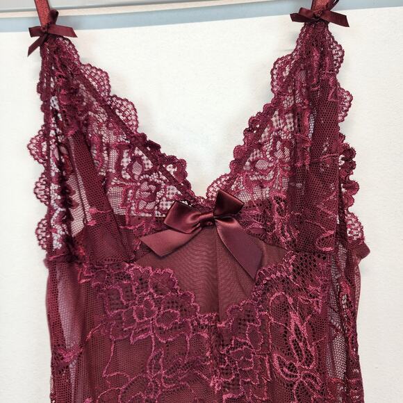 Oh la Cheri Babydoll Chemise Size M Unlined Lace Mesh Wireless Bow Deep Purple - Picture 3 of 9